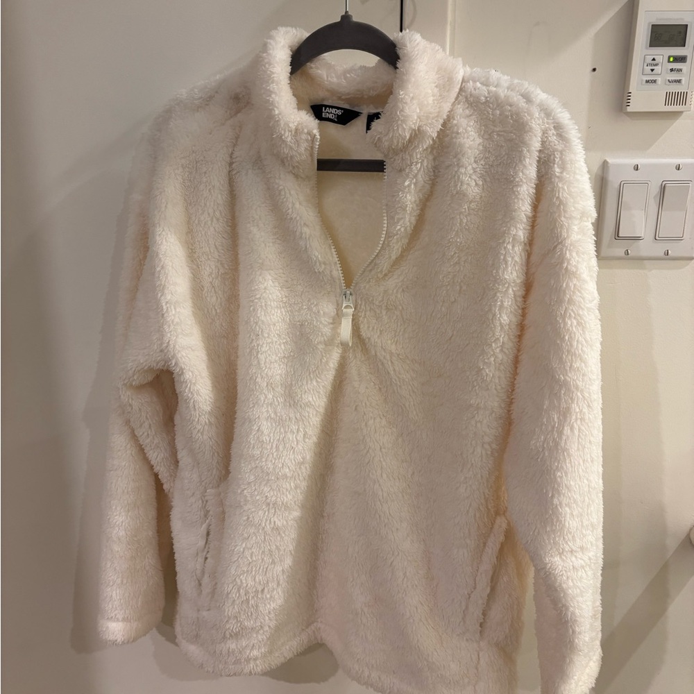NWOT Lands End Cozy Cream Fleece Quarter Zip Pullover